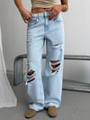 Kadın Yırtık Detaylı Wide Leg Bol Paça Pamuklu Jean Pantolon