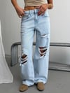 Kadın Yırtık Detaylı Wide Leg Bol Paça Pamuklu Jean Pantolon