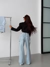 Kadın Yırtık Detaylı Wide Leg Jean - %100 Pamuk Bol Paça Jean Pantolon