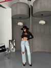 Kadın Yırtık Detaylı Yüksek Bel Denim Jean Pantolon