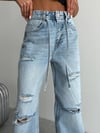 Kadın Yırtık Detaylı Yüksek Bel Wide Leg Yama Cepli Baggy Jean Pantolon