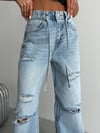 Kadın Yırtık Detaylı Yüksek Bel Wide Leg Yama Cepli Baggy Jean Pantolon
