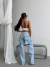 Kadın Yırtıklı Wide Leg Jean Pantolon – Vintage Yıkamalı Bol Paça Denim