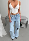 Kadın Yırtıklı Wide Leg Jean Pantolon – Vintage Yıkamalı Bol Paça Denim