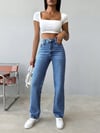 Kadın Yüksek Bel %100 Pamuk Jean Pantolon - Düz Kesim Straight Denim