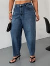 Kadın Yüksek Bel Arka Beli Lastikli Mom Slouchy Jean Pantolon