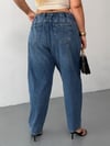 Kadın Yüksek Bel Arka Beli Lastikli Mom Slouchy Jean Pantolon