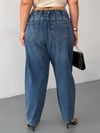 Kadın Yüksek Bel Arka Beli Lastikli Mom Slouchy Jean Pantolon