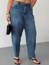 Kadın Yüksek Bel Arka Beli Lastikli Mom Slouchy Jean Pantolon