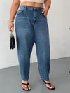 Kadın Yüksek Bel Arka Beli Lastikli Mom Slouchy Jean Pantolon