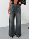 Kadın Yüksek Bel Arka Cebi Nakışlı Ve Yırtık Detaylı Wide Leg Jean Pantolon
