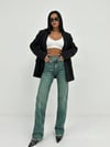 Kadın Yüksek Bel Asimetrik Çapraz Bel Geniş Paça Wide Leg Denim Pantolon
