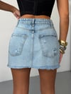 Kadın Yüksek Bel Asimetrik Çapraz Düğmeli Mini Denim Etek