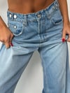 Kadın Yüksek Bel Asimetrik Çift Düğmeli Ekstra Bol Paça Wide Leg Kot Pantolon