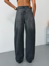 Kadın Yüksek Bel Bağcık Detaylı Baggy Wide Leg Bol Paça Jean Pantolon