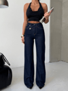 Kadın Yüksek Bel Çapraz Detaylı Wide Leg Jean Pantolon – Koyu Lacivert Denim