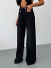Kadın Yüksek Bel Çapraz Düğme Detaylı Wide Leg Denim Pantolon