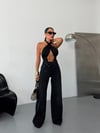 Kadın Yüksek Bel Çapraz Düğme Detaylı Wide Leg Denim Pantolon