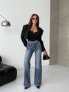 Kadın Yüksek Bel Çapraz Düğme Detaylı Wide Leg Jean Pantolon