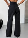 Kadın Yüksek Bel Çapraz Düğme Detaylı Wide Leg Denim Pantolon