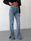 Kadın Yüksek Bel Çapraz Düğmeli Paçası Yırtmaçlı Wide Leg Jean Pantolon
