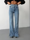 Kadın Yüksek Bel Çapraz Düğmeli Paçası Yırtmaçlı Wide Leg Jean Pantolon