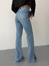 Kadın Yüksek Bel Çapraz Düğmeli Paçası Yırtmaçlı Wide Leg Jean Pantolon