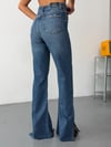 Kadın Yüksek Bel Çapraz Düğmeli Paçası Yırtmaçlı Wide Leg Jean Pantolon