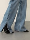 Kadın Yüksek Bel Çapraz Düğmeli Paçası Yırtmaçlı Wide Leg Jean Pantolon