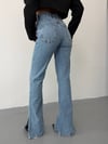 Kadın Yüksek Bel Çapraz Düğmeli Paçası Yırtmaçlı Wide Leg Jean Pantolon