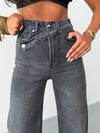 Kadın Yüksek Bel Çapraz Düğmeli Wide Leg Jean Pantolon