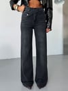 Kadın Yüksek Bel Çapraz Düğmeli Wide Leg Jean Pantolon