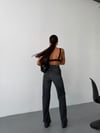 Kadın Yüksek Bel Çapraz Düğmeli Wide Leg Jean Pantolon