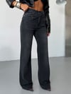 Kadın Yüksek Bel Çapraz Düğmeli Wide Leg Jean Pantolon