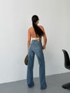 Kadın Yüksek Bel Çapraz Düğmeli Wide Leg Jean Pantolon