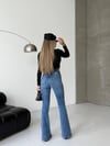 Kadın Yüksek Bel Çapraz Kemer Detaylı Beli Saran Flare Denim Pantolon