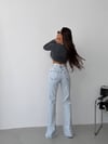 Kadın Yüksek Bel Çapraz Kemer Detaylı Wide Leg Jean Pantolon