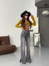 Kadın Yüksek Bel Çapraz Kemer Wide Leg Jean – %100 Pamuk Denim Pantolon