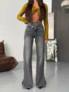 Kadın Yüksek Bel Çapraz Kemer Wide Leg Jean – %100 Pamuk Denim Pantolon