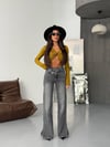 Kadın Yüksek Bel Çapraz Kemer Wide Leg Jean – %100 Pamuk Denim Pantolon
