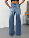 Kadın Yüksek Bel Çift Düğme Detaylı Wide Leg Bol Paça Jean Pantolon