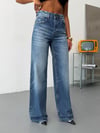 Kadın Yüksek Bel Çift Düğme Detaylı Wide Leg Bol Paça Jean Pantolon