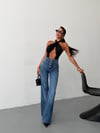 Kadın Yüksek Bel Çok Düğmeli Korsaj Detaylı Wide Leg Jean Pantolon