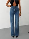 Kadın Yüksek Bel Çok Düğmeli Korsaj Detaylı Wide Leg Jean Pantolon
