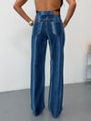 Kadın Yüksek Bel Dikey Çizgili Çift Tonlu Wide Leg Düz Kesim Jean Pantolon