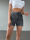 Kadın Yüksek Bel Duble Paça Görünümlü Lıkralı Denim Şort