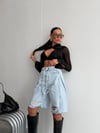 Kadın Yüksek Bel Duble Paça Pamuklu Denim Şort Kot Şort