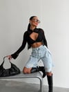 Kadın Yüksek Bel Duble Paça Pamuklu Denim Şort Kot Şort