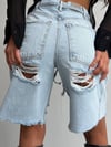 Kadın Yüksek Bel Duble Paça Pamuklu Denim Şort Kot Şort