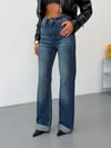 Kadın Yüksek Bel Duble Paça Straight Wide Leg Düz Kesim Jean Pantolon